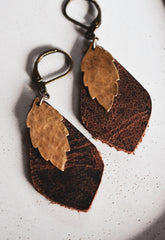 Leather Drop Earrings - Handmade Earrings (leaf)