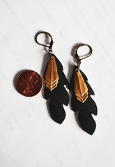 Feather Leather Drop Earrings - Handmade Earrings